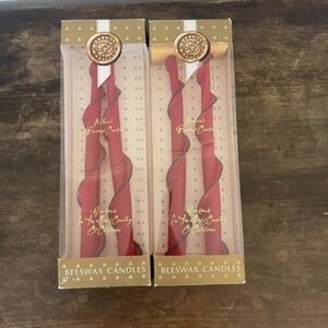VTG Beeswax Designs Set of 2 Taper Style Candles Spiral Twist 12 in. Red Black
